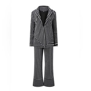 Dazzling Black & Silver Stripe Sequin Suit NWOT PLUS SZ 2X